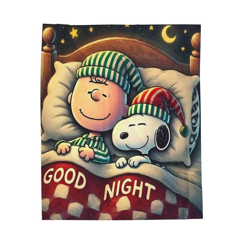 Cozy Velveteen Plush Blanket featuring 'Good Night' Design | Holiday Gift, Kids Room Decor, Soft Throw, Plush Blanket, Seasonal Comfort image 2