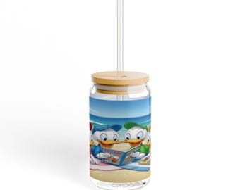 Beach Duck Cartoon Sipper Glass | 16oz Straw Tumbler