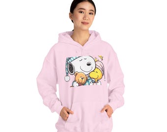 Snoopy Hugging Plushies Hoodie | Peanuts Sleepy Night Illustration