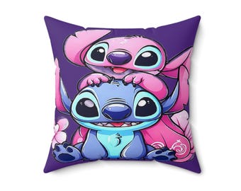 Cojín apilable cuadrado con diseño kawaii de Stitch, alienígena de dibujos animados, diseño colorido