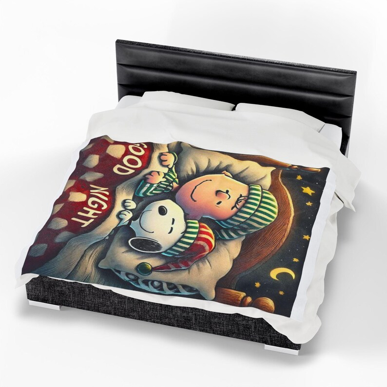 Cozy Velveteen Plush Blanket featuring 'Good Night' Design | Holiday Gift, Kids Room Decor, Soft Throw, Plush Blanket, Seasonal Comfort image 9