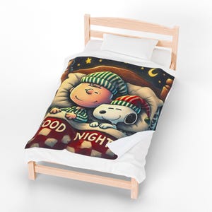 Cozy Velveteen Plush Blanket featuring 'Good Night' Design | Holiday Gift, Kids Room Decor, Soft Throw, Plush Blanket, Seasonal Comfort image 20