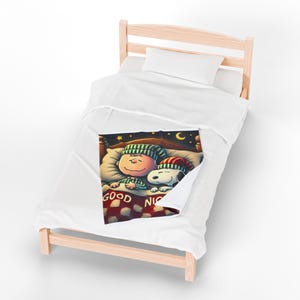 Cozy Velveteen Plush Blanket featuring 'Good Night' Design | Holiday Gift, Kids Room Decor, Soft Throw, Plush Blanket, Seasonal Comfort image 19