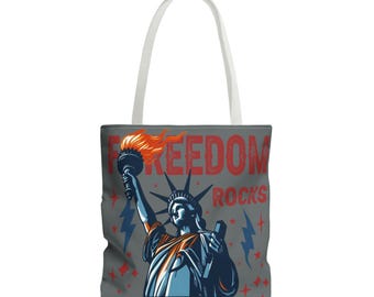 Freedom Rocks Tote Bag | Eco-Friendly Reusable Bag, Perfect for Everyday Use, Gifts for Patriotic Enthusiasts, Summer Outings