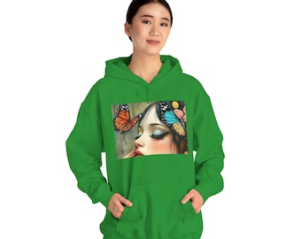 Butterfly Portrait Hoodie | Woman Face with Colorful Butterflies