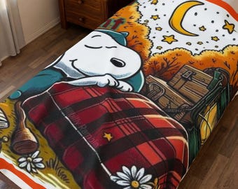 Camping Night Velveteen Blanket | SleepingPlaid Campfire Scene