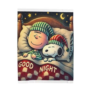 Cozy Velveteen Plush Blanket featuring 'Good Night' Design | Holiday Gift, Kids Room Decor, Soft Throw, Plush Blanket, Seasonal Comfort image 3