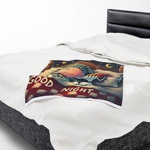 Cozy Velveteen Plush Blanket featuring 'Good Night' Design | Holiday Gift, Kids Room Decor, Soft Throw, Plush Blanket, Seasonal Comfort image 17