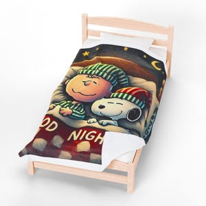 Cozy Velveteen Plush Blanket featuring 'Good Night' Design | Holiday Gift, Kids Room Decor, Soft Throw, Plush Blanket, Seasonal Comfort image 8