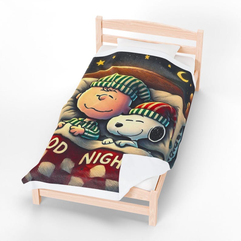 Cozy Velveteen Plush Blanket featuring 'Good Night' Design | Holiday Gift, Kids Room Decor, Soft Throw, Plush Blanket, Seasonal Comfort image 8