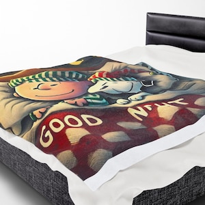 Cozy Velveteen Plush Blanket featuring 'Good Night' Design | Holiday Gift, Kids Room Decor, Soft Throw, Plush Blanket, Seasonal Comfort image 10