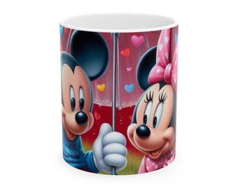 Bonita taza de cerámica de Mickey y Minnie Mouse, 325 ml, 433 ml, regalo para amantes del café, decoración de cocina de Disney, taza de San Valentín, regalo de amistad