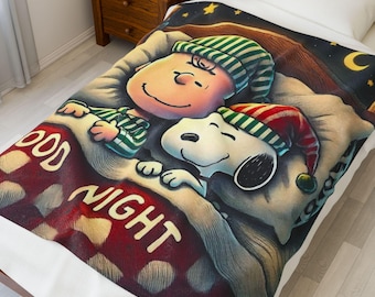 Manta de terciopelo suave y acogedora con diseño de "Buenas noches" / Regalo navideño, decoración para habitación infantil, manta suave y afelpada, comodidad de temporada