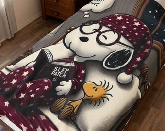 Bedtime Reading Velveteen Plush Blanket | Nighty-Night Sleep Patch Design