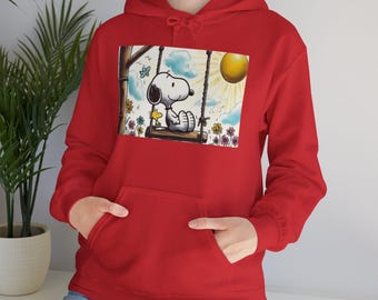 on Swing Hoodie | Cute Cartoon Dog Illustration Hooded Sweatshirt