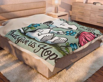 Inspiring Velveteen Plush Blanket, Cozy Throw for Home Décor, Perfect Gift for Dog Lovers, Soft Fleece Blanket, Cute Homeware