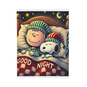 Cozy Velveteen Plush Blanket featuring 'Good Night' Design | Holiday Gift, Kids Room Decor, Soft Throw, Plush Blanket, Seasonal Comfort image 4