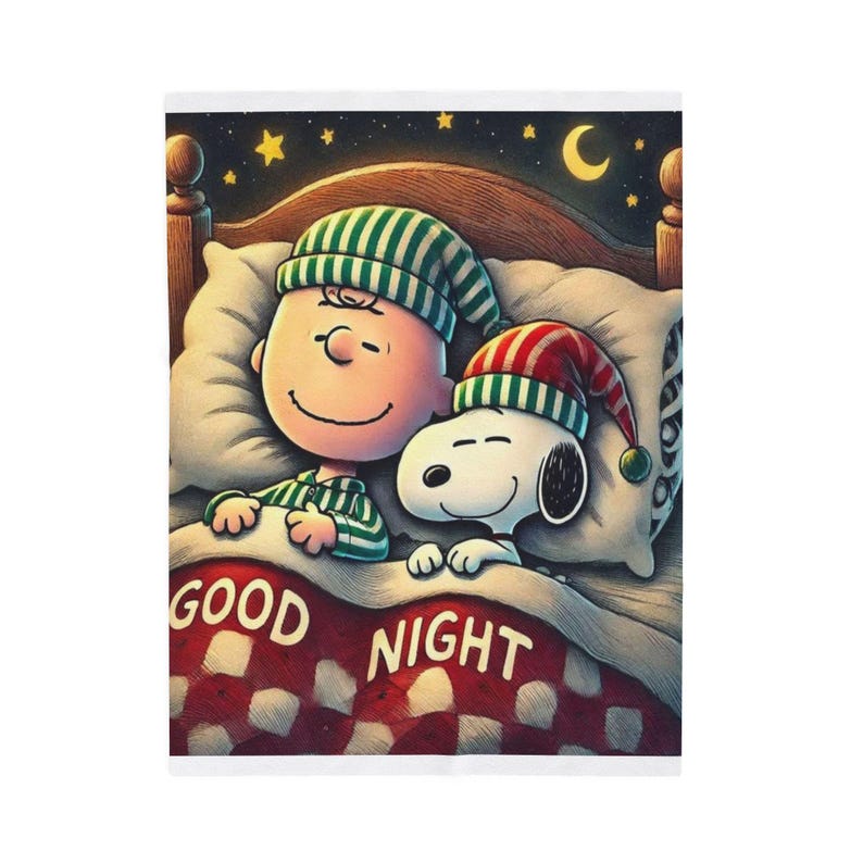 Cozy Velveteen Plush Blanket featuring 'Good Night' Design | Holiday Gift, Kids Room Decor, Soft Throw, Plush Blanket, Seasonal Comfort image 4