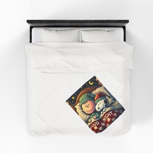 Cozy Velveteen Plush Blanket featuring 'Good Night' Design | Holiday Gift, Kids Room Decor, Soft Throw, Plush Blanket, Seasonal Comfort image 13