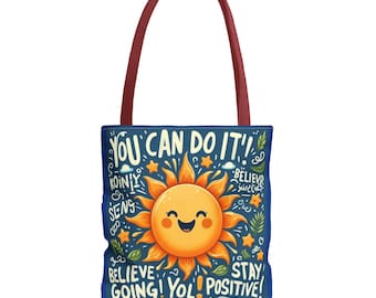 Bolsa de tela motivacional: "¡Tú puedes!" - Regalo inspirador, bolsa reutilizable para la compra, vibra positiva, diseño de sol