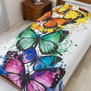 Bunter Schmetterling Samt-Plüsch-Decke, weicher Überwurf für Wohnkultur, Geschenk für Naturliebhaber, gemütliche Couch-Decke, perfekt zum Entspannen