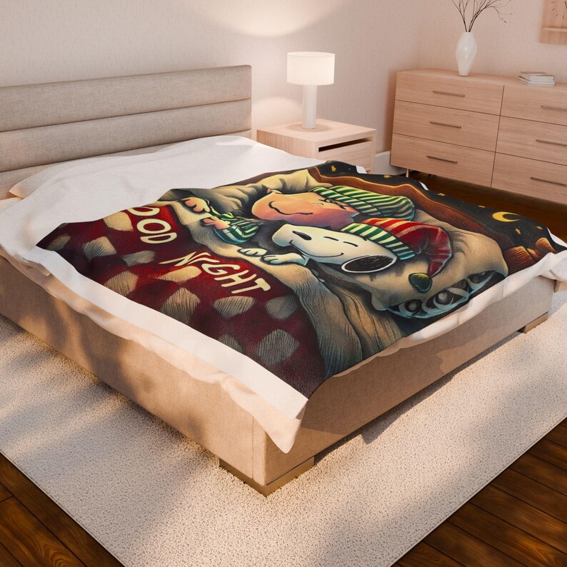 Cozy Velveteen Plush Blanket featuring 'Good Night' Design | Holiday Gift, Kids Room Decor, Soft Throw, Plush Blanket, Seasonal Comfort image 7