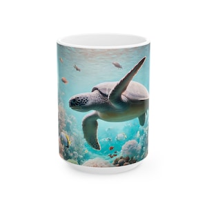 Ocean Turtle Ceramic Mug, Sea Life Coffee Cup, Underwater Adventure Gift, Beach Lover Mug, Marine Wildlife Decor