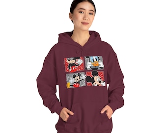 Vintage Mickey & Donald Pop Art Hoodie | Retro Cartoon Character Grid