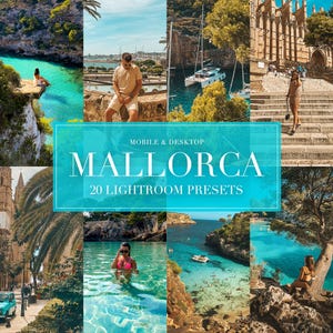 20 Mallorca Lightroom Presets – Summer vibes, Instagram aesthetic filters ready-to-use for mobile & desktop. Spanish style, turquoise water!
