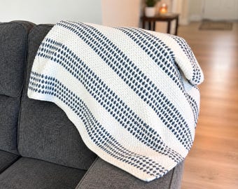 Striped Crochet Blanket | Handmade Moss Stitch Throw | Cozy Textured Blanket | Custom Colors & Sizes