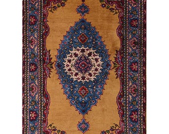 4x7 Vintage Turkish Isparta Rug: Handmade Beige Wool Area Rug