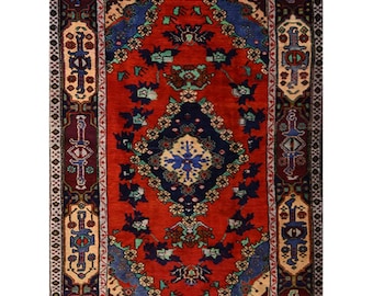 4x8 Vintage Turkish Rug, Red Oushak Rug, Handmade Wool Rug, Turkish Area Rug, Vintage Area Rug, Oriental Rug, Bedroom Rug, Boho Rug