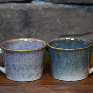 Set of 2 Handmade Ceramic Coffee Tea Mugs Rustic Gradient Glaze Cups in Blue Green Purple Cozy Gift for Coffee Lovers Couples Friends