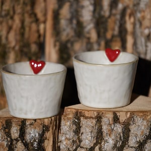 Handmade Ceramic Cup with Red Heart Coffee Cup Tea Mug Gift with Love Valentine’s Day Cappucino Cup Hand Shaped Gift for Her Wife Girlfriend