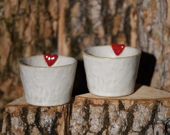 Handmade Ceramic Cup with Red Heart - Coffee, Tea, Sake