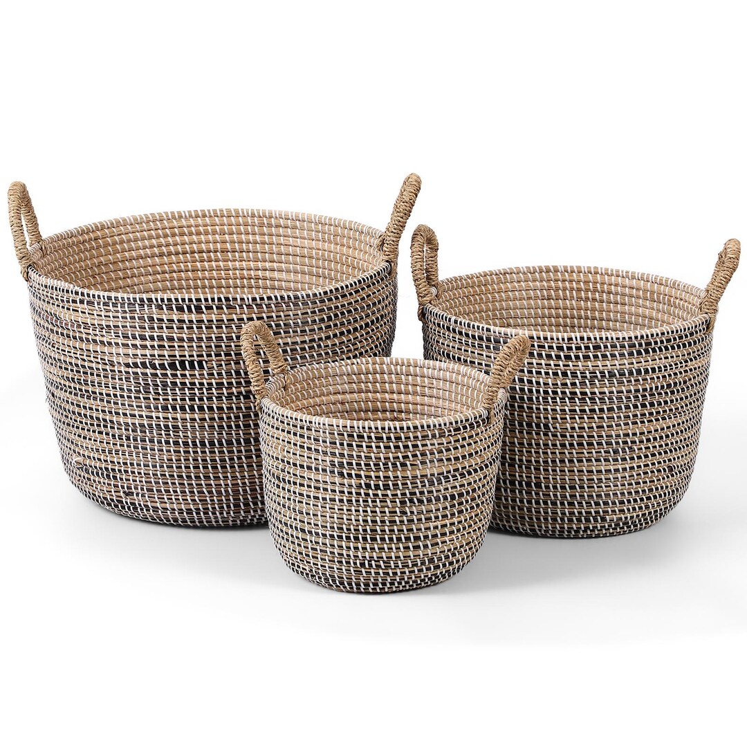Handwoven Seagrass Basket Set, 3pc Storage, Handles, Boho Home Decor - Etsy