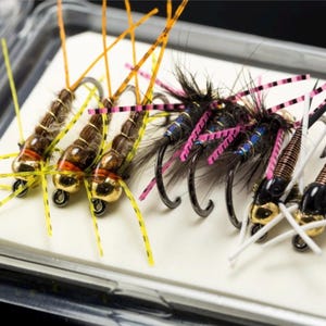 Nymph set &quot;Attractor Nymph Set&quot; - 9 flies rubber legs copper John black nymph pheasant tail nymph big nymphs strong hooks