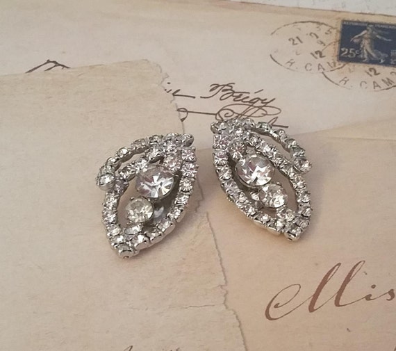 RHINESTONE EARRINGS, Pair of STATEMENT, Large, Cl… - image 2