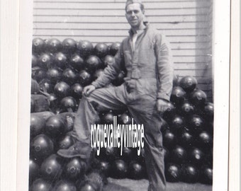 SOLDIER and BOMBS PHOTO, World War 2,  Stockpile Pose, Vintage Military Snapshot