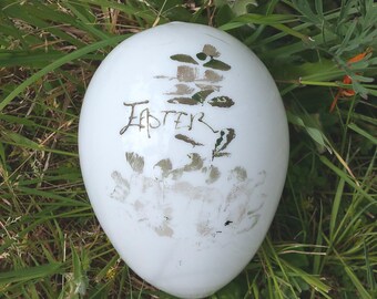 VICTORIAN GLASS EGG, Large Hand Blown, Hand Painted with Easter Greeting, Antique Holiday Decoration