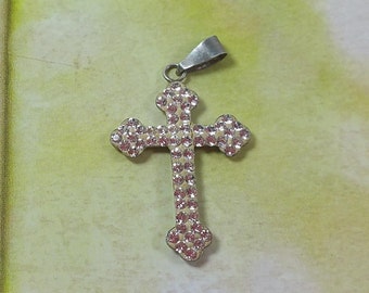 RHINESTONE and STERLING CROSS, Marked 925 Silver, Dazzling, Brilliant, Vintage Religious Jewelry, Icon