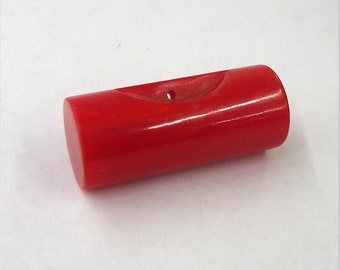 RED TOGGLE BUTTON, Log Shaped, Catalin Plastic, Solid, 1 1/2" Long, 5/8" Diameter, Vintage Sewing, Clothing, Handbag Supply