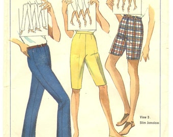 PANTS, SHORTS PATTERN, 1960's, Simplicity 6450,  Misses Waist 25 inch, Portportioned Height, Vintage Sewing