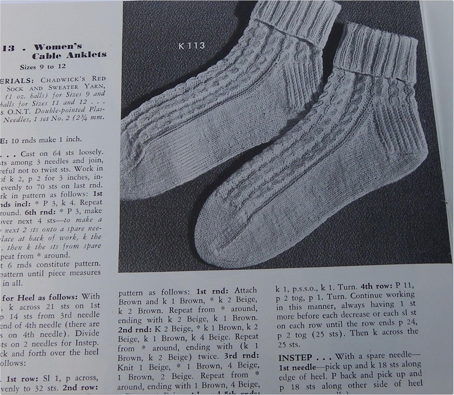 PATTERNS for KNITTED SOCKS, 1948, Chadwick's Red Heart Booklet No. 250 ...