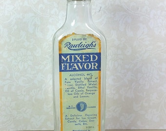 RAWLEIGH'S EXTRACT BOTTLE, 1930's, Mixed Flavor, Vintage Kitchen Glass, Decor