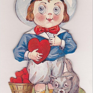 Vintage Valentine's Day Card Mechanical Little Boy & Girl Ameri-Card VGC