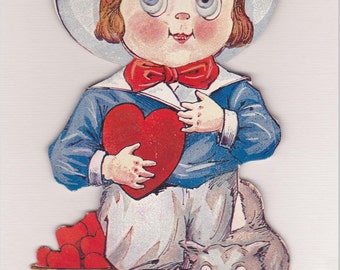 MECHANICAL VALENTINE CARD, R. F. Outcault, Stand-Up with Moveable Eyes, early 20th Century, Antique Greeting Card