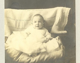 ANTIQUE BABY PHOTO, Turn of Century, Formal Studio Portrait, Vintage Photography, Baby Clothing and Linens