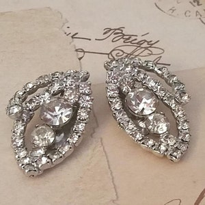 RHINESTONE EARRINGS, Pair of STATEMENT, Large, Clip Ons, 1950&#39;s-60&#39;s, Vintage Costume Jewelry