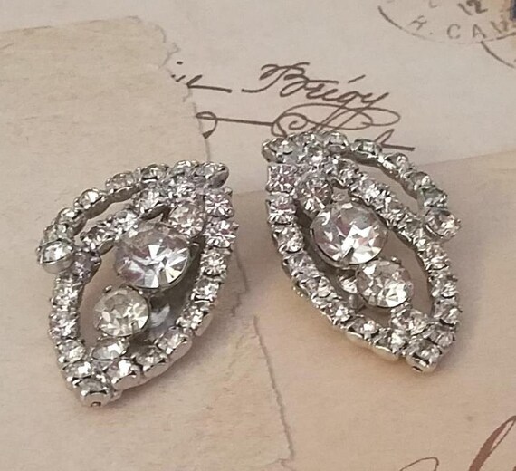 RHINESTONE EARRINGS, Pair of STATEMENT, Large, Cl… - image 1